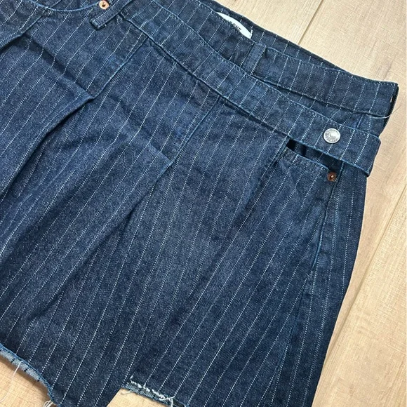 NWOT Re/Done Dark Blue Striped Tennis Wrap Jean Mini Skirt - Picture 5 of 8
